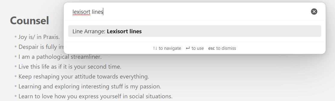 Lexisort Lines Usage